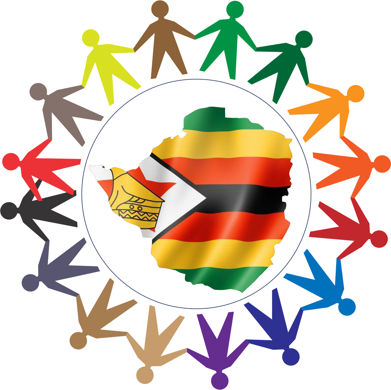 Zimbabwe map logo with surrounding human figures